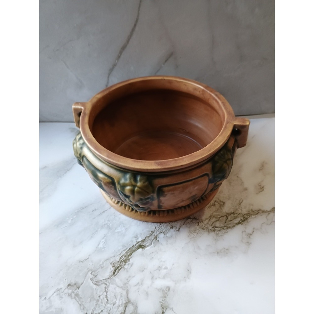 Roseville Vintage Pottery Florentine I Brown Taupe Floral Fern Dish, Shape 258-5
